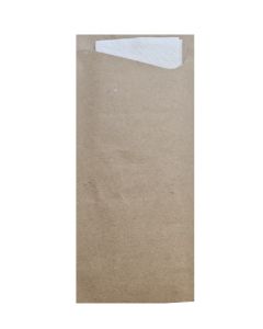 Bestecktaschen braun mit Serviette weiß 33x33cm, 500St.